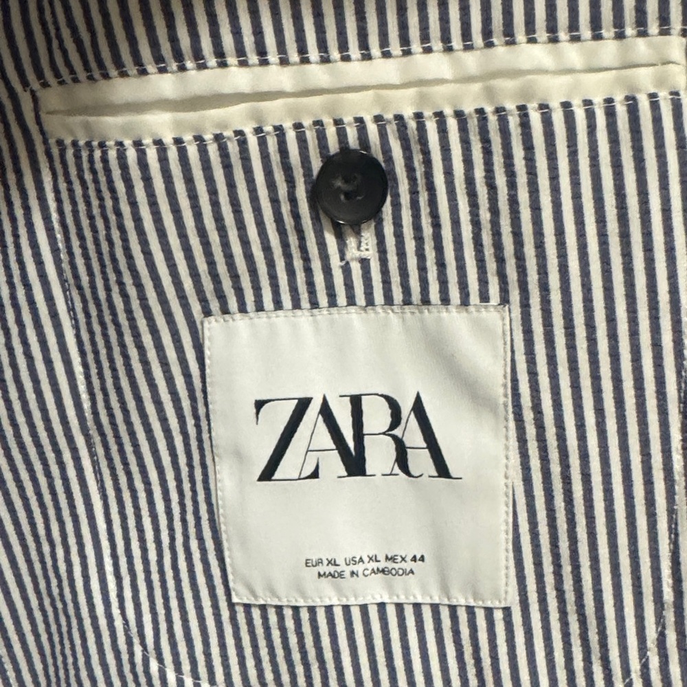 ZARA Men’s Classic Blue & White Striped Seersucker Blazer - Size XL - Picture 10 of 14